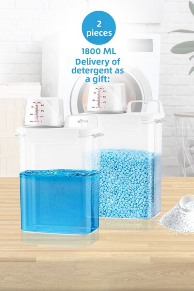 grimorlife 2 قطعة تخزين مانع للتسرب مسحوق سائل منظف صندوق تخزين الإمدادات-صندوق منظف بمقياس 1800 مللي