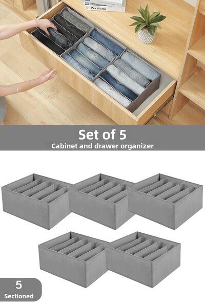 Meleni Home 5 Pieces 5 Compartment Drawer Organizer, Closet Laundry Organizer, Storage Box Organizer