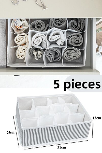 Pazar Kapısı منظم أدراج متعدد الأغراض مكون من 5 قطع و12 حجرة باللون الرمادي