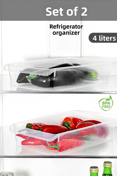 Meleni Home 2 buc Organizator pentru frigider în interiorul dulapului - Coș organizator pentru frigider Recipient pentru depozitare fructe și legume 4 litri