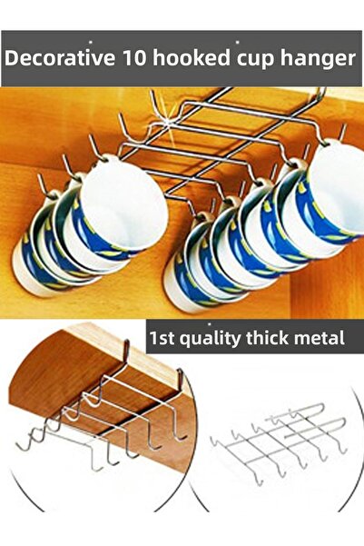 CocoVia Decorativ cromat sub raft, suspendabil cu 10 cârlige, organizator pen...
