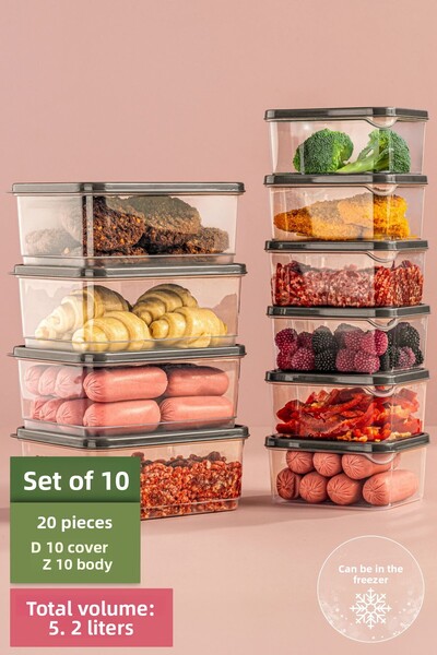 Vienev Organizator de frigider din 10 piese gri, potrivit pentru cuptorul cu microunde - recipient de depozitare pentru congelator