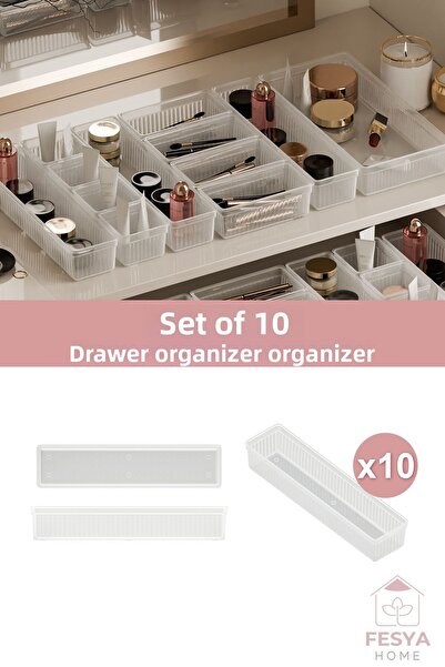 Fesya Home 10 أدراج أوريغامي كبيرة - مطبخ، مكتب، منظم حمام، مكياج شفاف