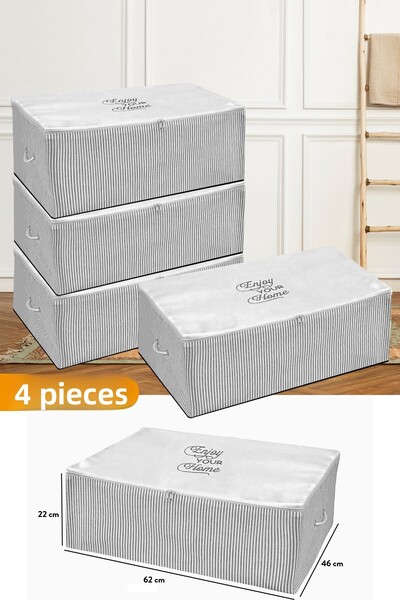 Serstil 4 قطع - صندوق تخزين كبير الحجم بخطوط رمادية 62 × 46 × 22 سم