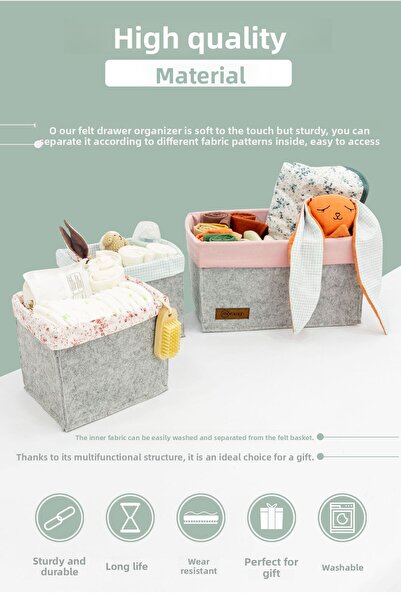 mordesign 3-Piece Drawer and Cabinet Laundry Organizer Set - Foldable Storage Box for Kids Room