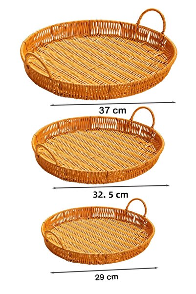 Porsima 710-D Комплект кръгли плетени кошници - Декоративен органайзер за дома и банята, кухненски кошници за хляб с дръжки от 3 части
