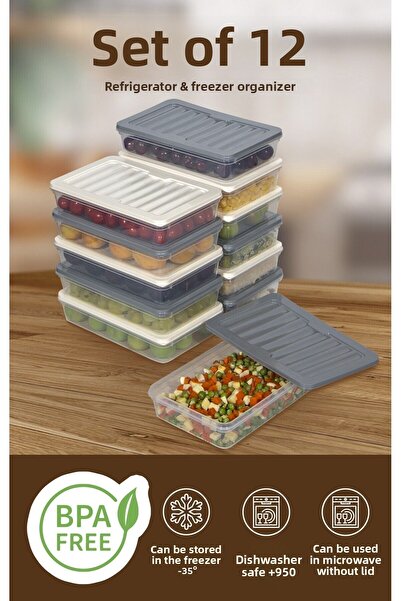 Nesto Home 12 Colorful Refrigerator Organizer Freezer and Microwave Storage Container 12X1200 ml