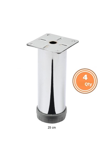 EYM 4 Pieces of Furniture Legs Metal 25 cm Bottom Adjustable 42 mm Chrome Leg