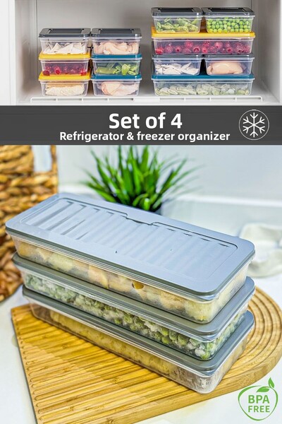 FİTHOME 3-Piece Fridge Organizer - Anthracite Microwave Freezer Organizer, 3 X 1170 ml Convenient Storage Container