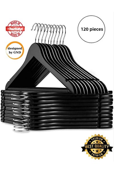 BabyLondy 120 قطعة من شماعات الملابس السوداء البلاستيكية ذات المظهر الخشبي