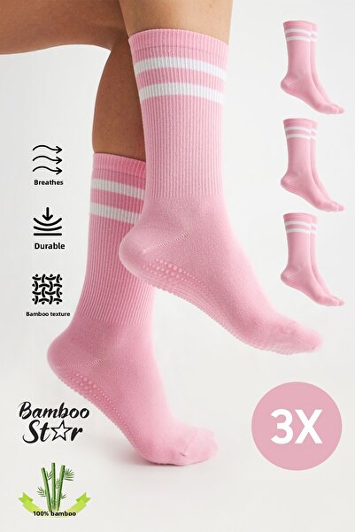 bamboo star Розови бамбукови дамски силиконови чорапи за йога, фитнес и пилатес