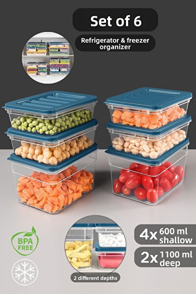 Meleni Home Set de 6 organizatoare pentru frigider Recipient de depozitare pe...