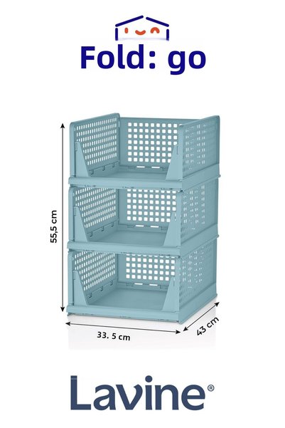 obido Lavine 3-Piece Baby Blue Multi-Purpose Sliding Cabinet Shelf Organizer for Clothes and Home Accessories