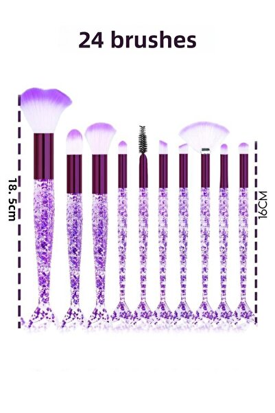 MUJGAN 10-Piece Makeup Brush Set with Bag Transparent Glitter Fish Purple