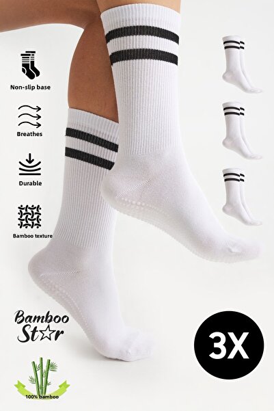 bamboo star Bambus pentru femei, albă, talpă anti-alunecare, imprimare din si...