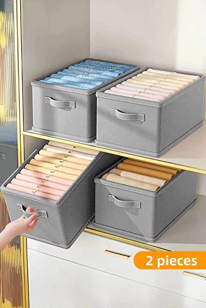 Helen's Home 2 قطعة خزانة داخلية ورف منظم - صندوق تخزين ملابس قابل للطي 40 سم...