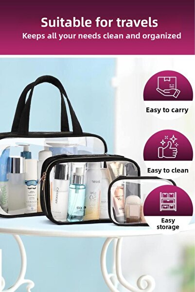 MUJGAN 3-Piece Makeup Bag Transparent