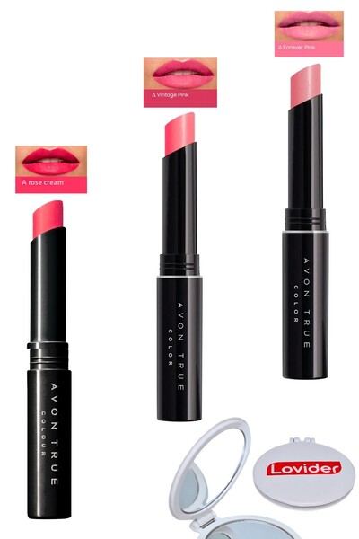 AVON Beauty 3-Piece Lipstick Pack - Rose Creme Vintage Pink Forever Pink Pock...
