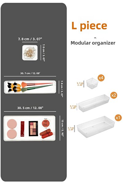 Meleni Home 7 Piece Modular Organizer Set - Cosmetic Accessory Organizer Transparent