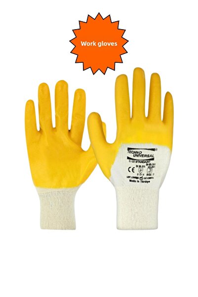 GİVY قفاز العمل النيتريل الأصفر القياسي العالمي C-15 رقم: 9-10