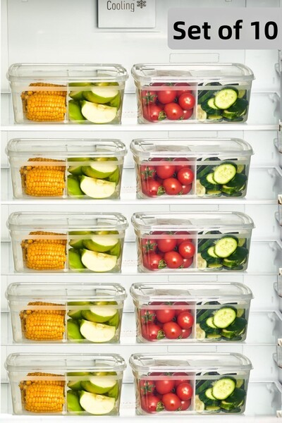 Bayev 10 Pieces Duo Transparent 2 lt Refrigerator Storage Container - Suitable for Deep Freezer
