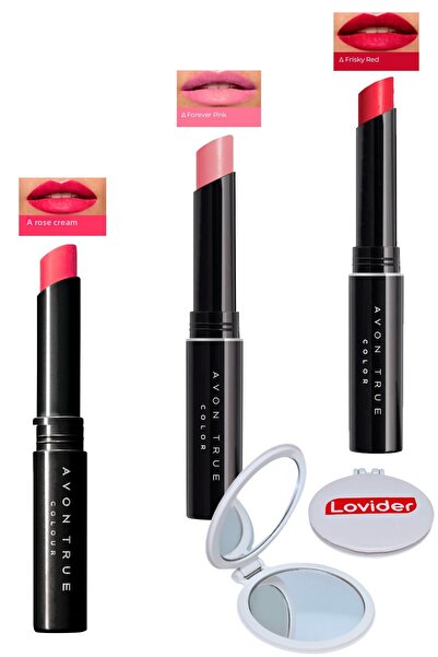 AVON مجموعة أحمر الشفاه بيوتي مكونة من 3 قطع - كريم الورد + فوريفر بينك + فري...