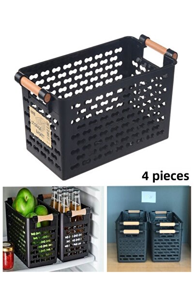 Bayev 4 Pieces Black Lover Colored Refrigerator - Kitchen and Bathroom Organizer Organizer Basket
