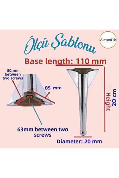 Badem10 Gonca Mobilier de lux Canapea Unitate TV Picior Fotoliu 20 Cm Picioare Consolă Cromate