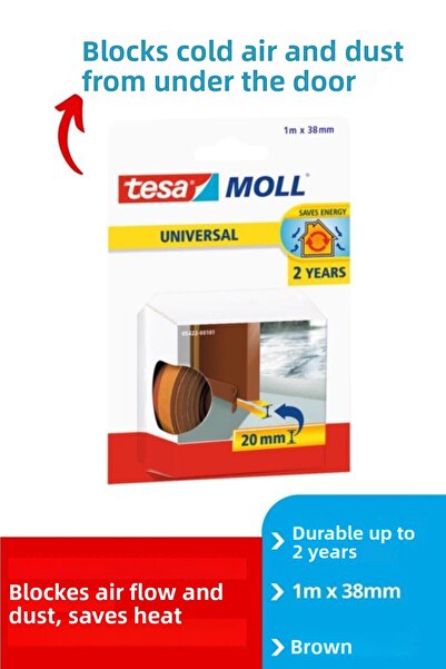 Tesa Moll General Purpose Door-Floor Wind Blocking Foam, 1m:38mm, Brown