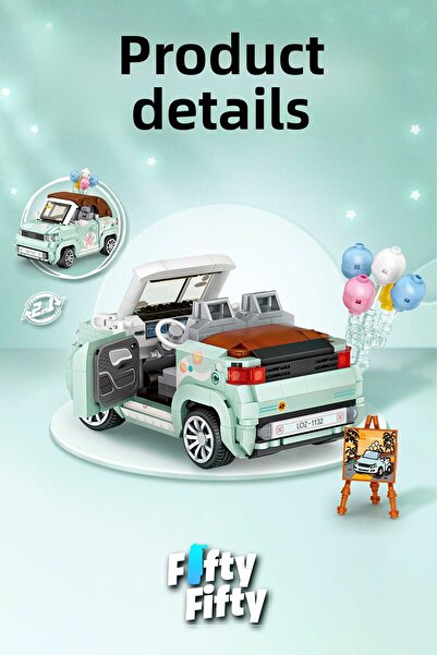 Vagonlife Turquoise Convertible Car Toy Shaped 779 Piece Model Set Fflz-1132