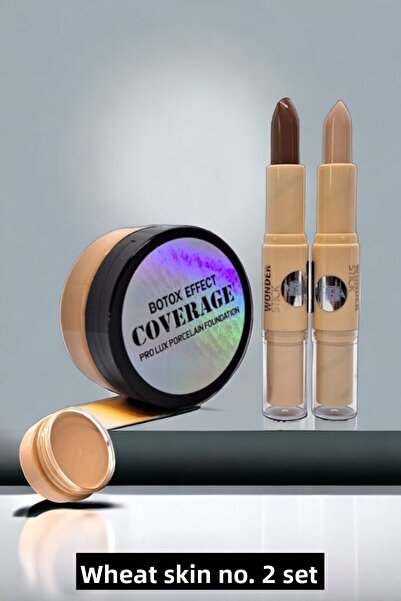 wonderway مجموعة كريم أساس وكونتور كونسيلر من البورسلين - جلد القمح