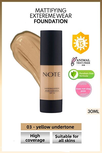 NOTE Spf 15 Mattifying Extreme Wear - Intensive Coverage, Matte Finish Foundation 03 Medium Beige