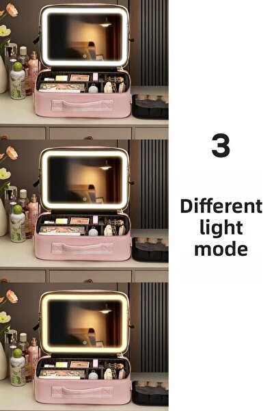 MUJGAN Multi-Purpose Led Mirrored Travel Makeup Bag Pink