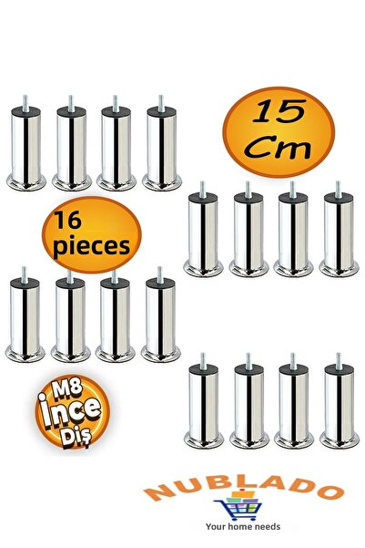 NUBLADO Bro Furniture Καναπές Κρεβάτι Καναπές Καναπές Πόδι Στήριξης M8 Χρώμιο Μεταλλικό Λεπτό Δόντι Πόδια 15 cm 16 τμχ.