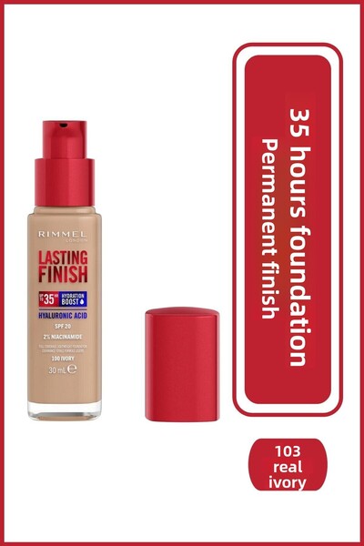 Rimmel كريم أساس Lasting Finish 35 Hour من ريميل لندن، لون 103 True Ivory، تغطية كاملة، 30 مل (1 أونصة)