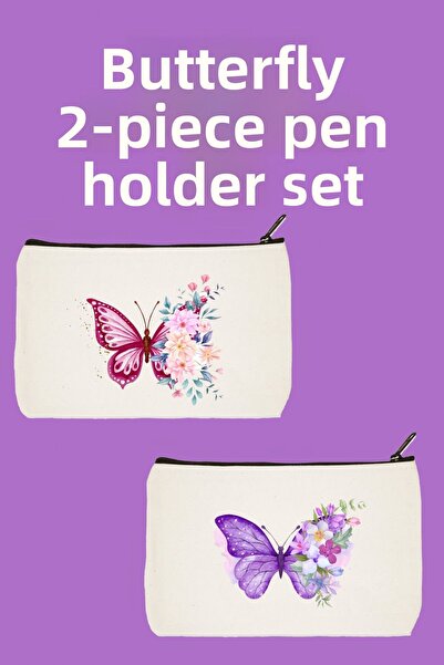 designedfy مجموعة أدفانتج حقيبة مكياج على شكل فراشة مكونة من قطعتين، حامل قلم...