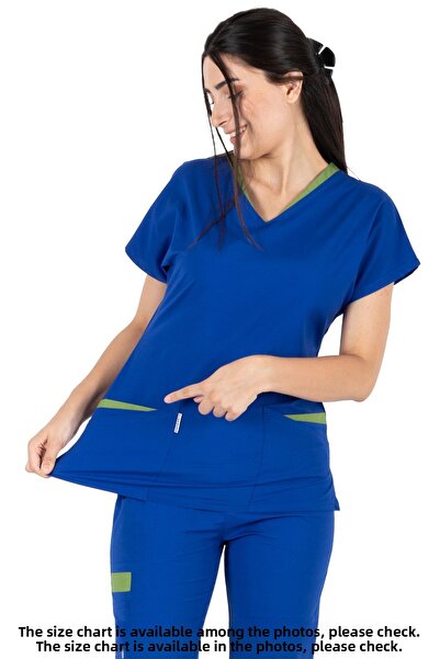 Alsancak Üniforma Set de tricou pentru doctor și asistentă din țesătură subțire din lycra albastră Twin Flex Parlament