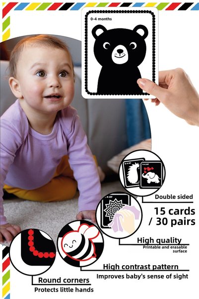 Bunbaza What's My Baby Seeing? My First Intelligence Cards Flash Cards High Contrast Visual Stimulation 30 Cards 0-12 Months