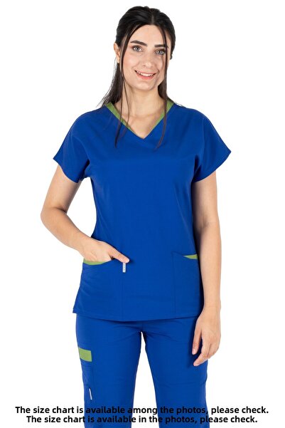 Alsancak Üniforma Set de tricou pentru doctor și asistentă din țesătură subțire din lycra albastră Twin Flex Parlament