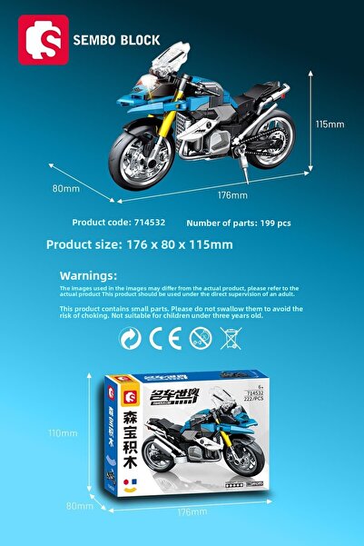 Sembo Block Blue Touring Motorcycle 222 Parts Building Blocks Compatible with Lego ( 714532 )