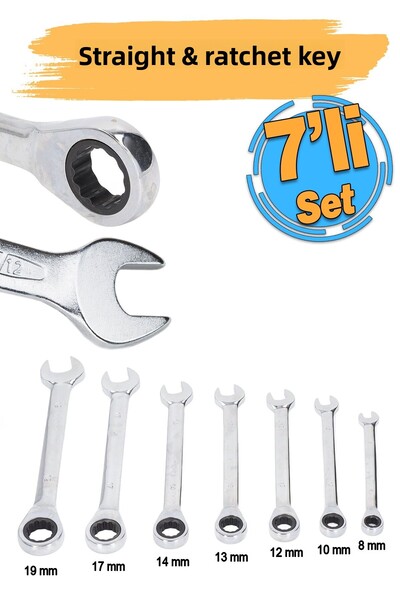 Badem10 Ratchet Wrench Set 7-Piece Set Open Mouth Flat and Ratchet Combined Wrench 8-10-12-13-14-17-19 mm
