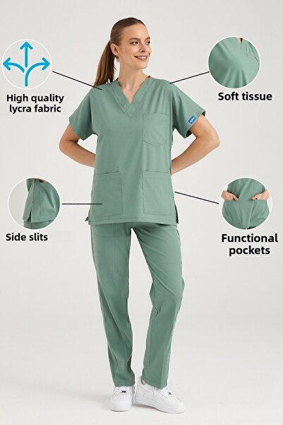 Pozitif Üniforma Mint Green Lycra Nurse Jersey Bottom Top Surgical Team Scrubs Uniform Surgical Jersey