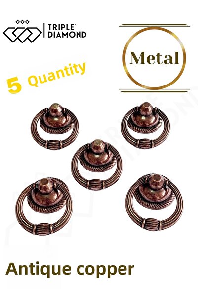 Triple Diamond (5 Pcs)Single Ring Antique Copper Handle Button Cabinet Drawer Pendulum Handles Kitchen Furniture Single Hole