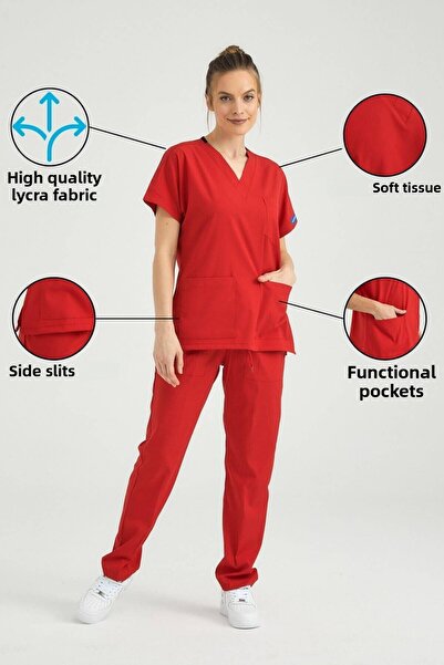 Pozitif Üniforma Κόκκινη Lycra Νοσοκόμα Τζέρσεϊ Κάτω Κορυφή Χειρουργική Ομάδα Scrubs Ομοιόμορφη χειρουργική φανέλα