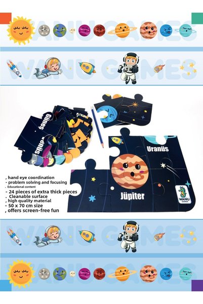 Wanu Games Giant Earth Puzzle Jigsaw - Stickman, Alican and Planets Toy Set