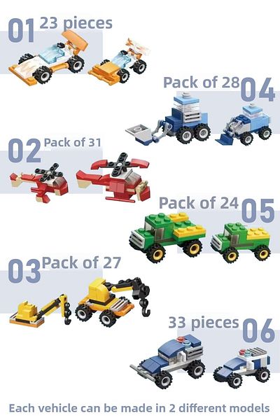 SmartFox Educational Mini Block 6-in-1 Toy Vehicles and Airplane Production Set - Ages 6+