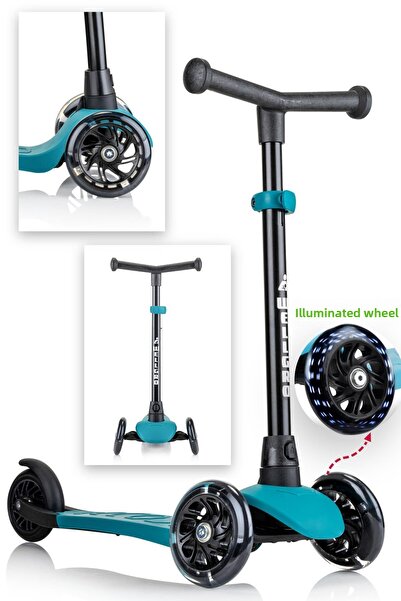Wellgro Light up Scooter, Adjustable Height, Kids Scooter with Front Wheels Lights, Green