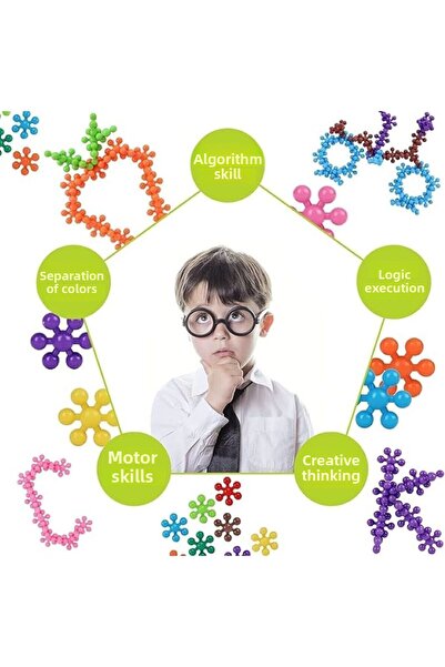 HAPPENS 60Pcs 5 Colors Molecule Construction Set Creative Toy Snowflake Building Blocks (New Version)