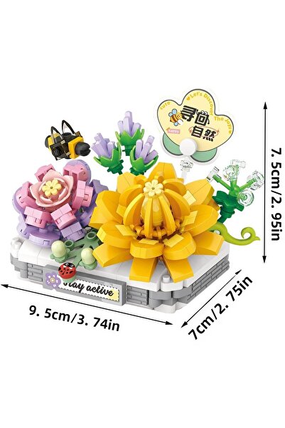 YILDIRIM OYUNCAK Micro Block Flowers in a Pot 390 Piece Building Block - Decorative Potted Flower Mini Block Set