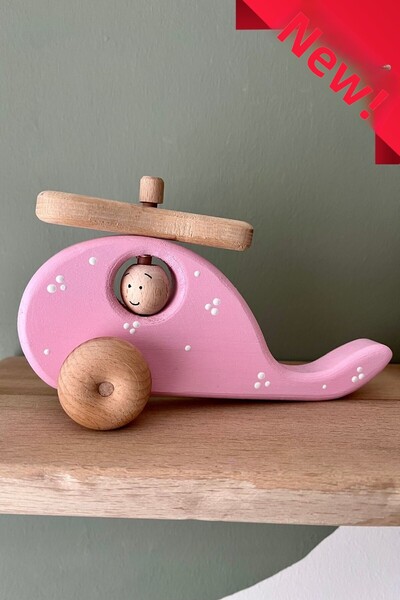 DORU لعبة هليكوبتر خشبية عضوية طبيعية من مونتيسوري لديكور غرفة الأطفال هدية ت...